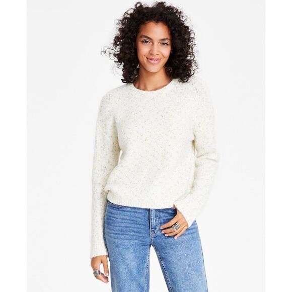 Calvin Klein Jeans Women's Crewneck Long-Sleeve Lurex Sweater - Mascarpone / Gol - Picture 1 of 3